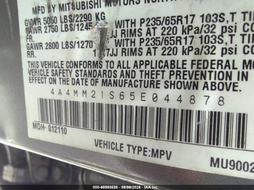 2005 Mitsubishi Endeavor Ls VIN: 4A4MM21S65E044878 Lot: 40503526