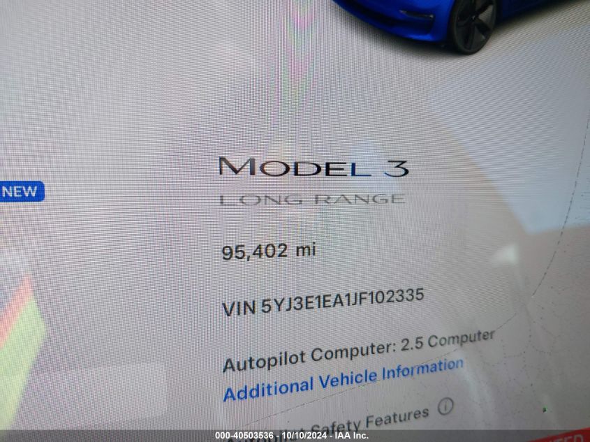 2018 TESLA MODEL 3 LONG RANGE/MID RANGE - 5YJ3E1EA1JF102335