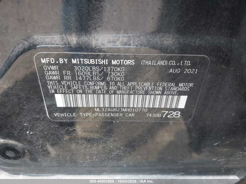 ML32AUHJ3MH010770 2021 Mitsubishi Mirage Carbonite Edition/Es/Le