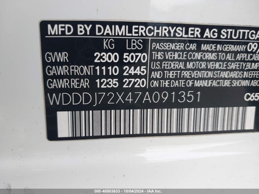 WDDDJ72X47A091351 2007 Mercedes-Benz Cls 550