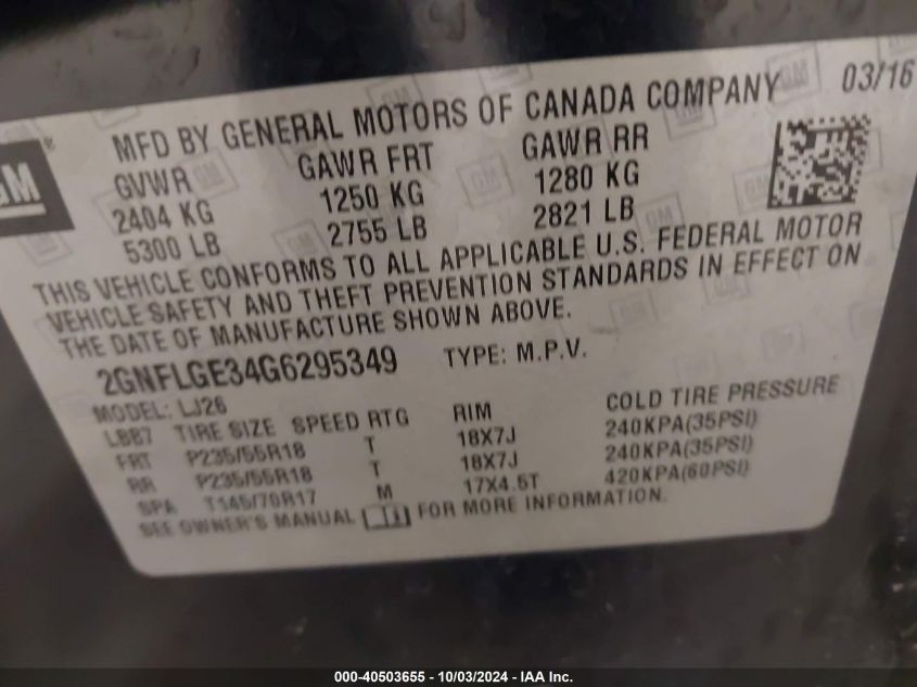 2GNFLGE34G6295349 2016 Chevrolet Equinox Ltz