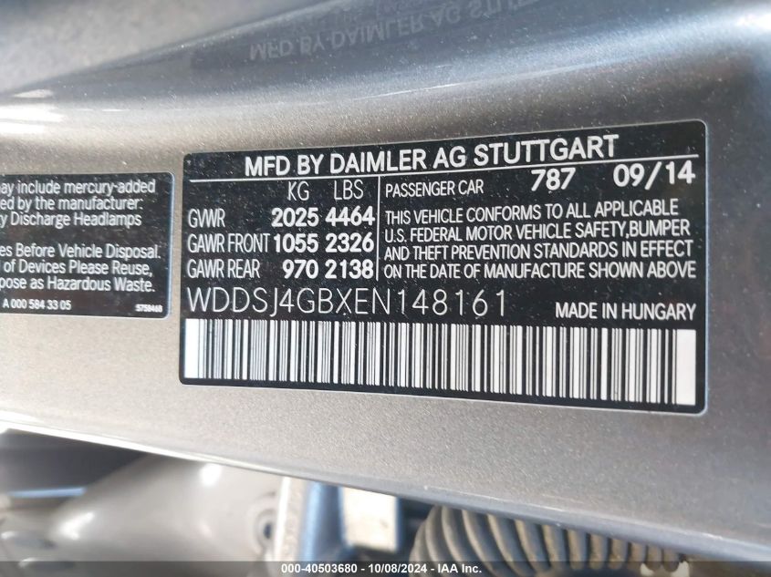 WDDSJ4GBXEN148161 2014 Mercedes-Benz Cla 250 4Matic