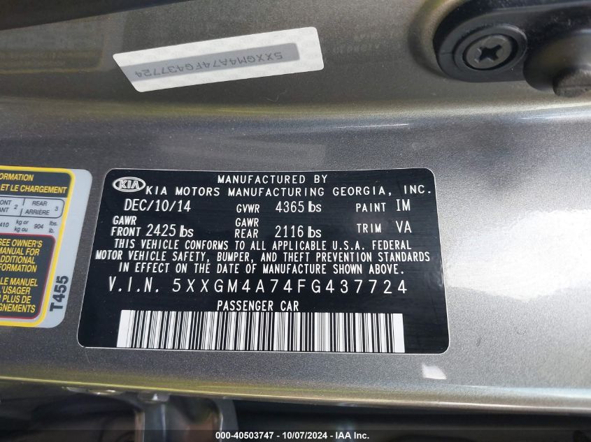 2015 KIA OPTIMA LX - 5XXGM4A74FG437724