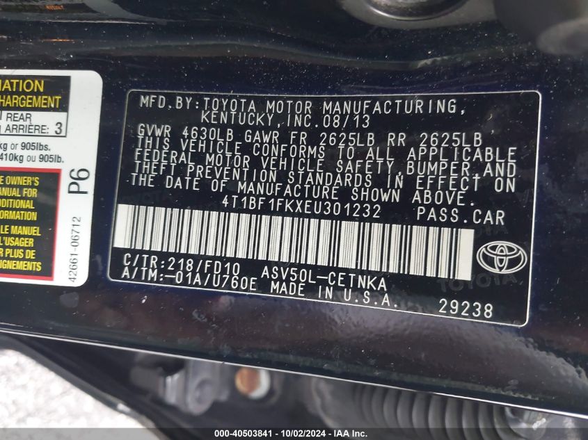 4T1BF1FKXEU301232 2014 Toyota Camry Le