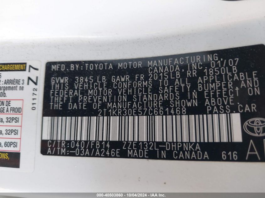 2T1KR30E57C661468 2007 Toyota Matrix Xr