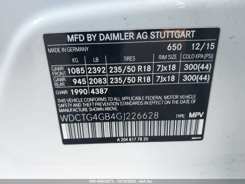 WDCTG4GB4GJ226628 2016 Mercedes-Benz Gla 250 4Matic