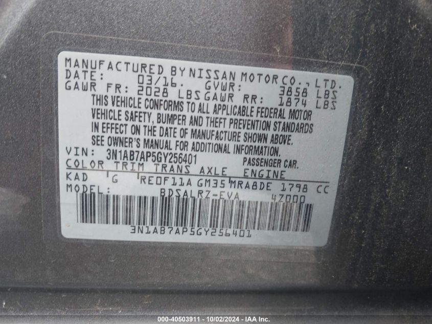 3N1AB7AP5GY256401 2016 Nissan Sentra Sr