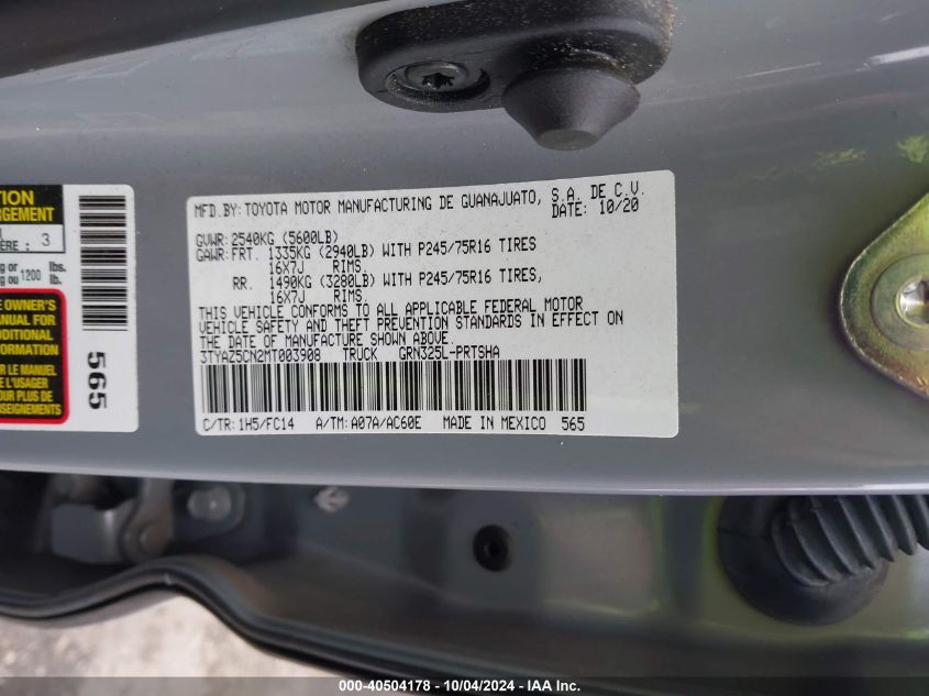 3TYAZ5CN2MT003908 2021 Toyota Tacoma Sr5 V6