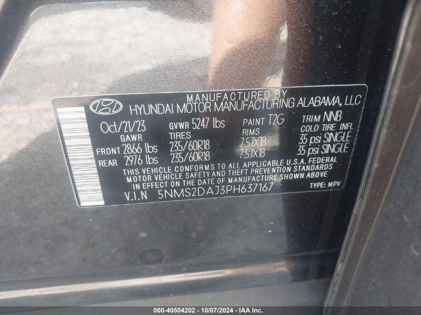 5NMS2DAJ3PH637167 2023 Hyundai Santa Fe Sel