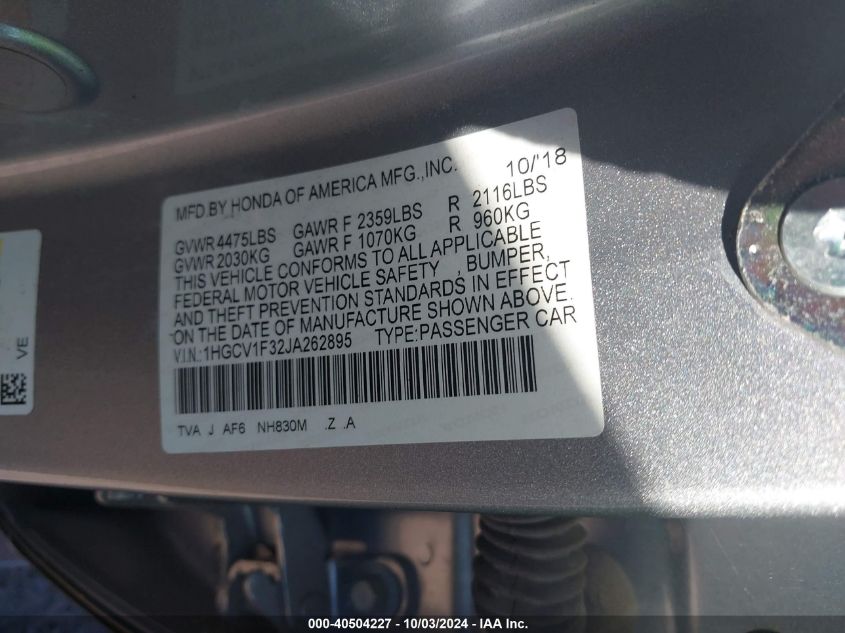 1HGCV1F32JA262895 2018 Honda Accord Sport