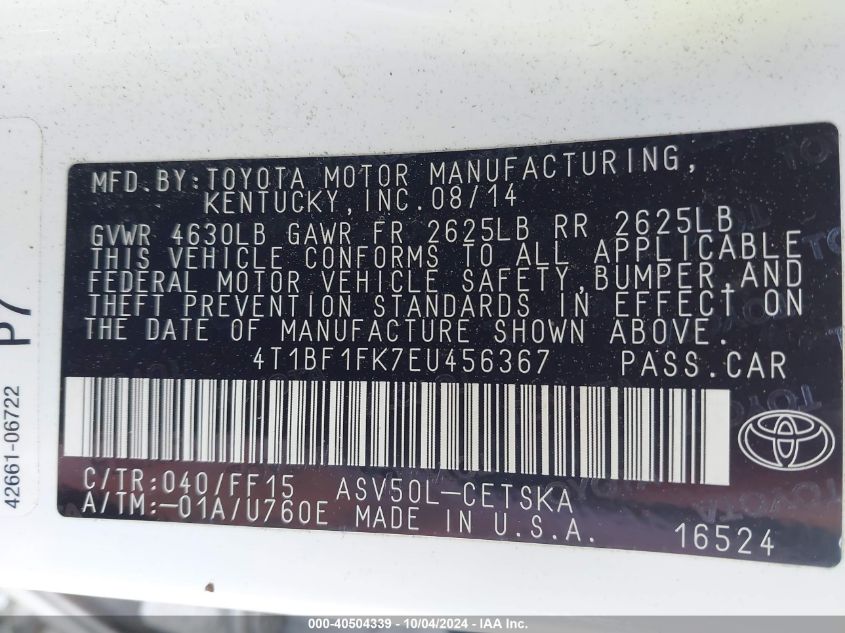 4T1BF1FK7EU456367 2014 Toyota Camry Se