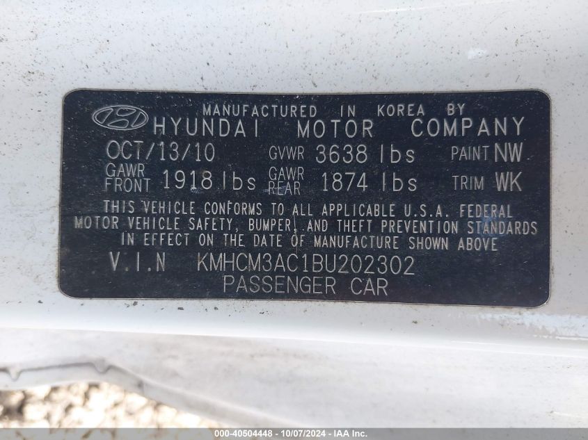 KMHCM3AC1BU202302 2011 Hyundai Accent Gs