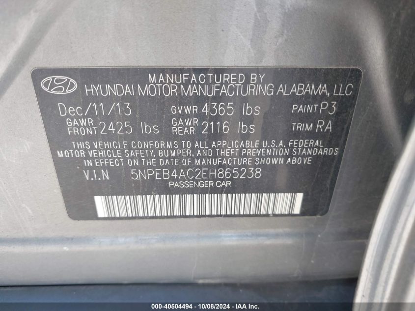 2014 HYUNDAI SONATA GLS - 5NPEB4AC2EH865238