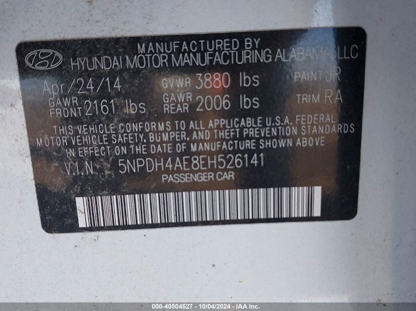 5NPDH4AE8EH526141 2014 Hyundai Elantra Se