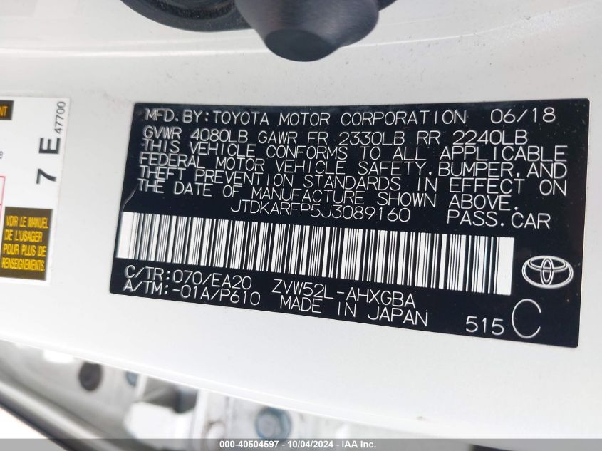 JTDKARFP5J3089160 2018 Toyota Prius Prime Premium