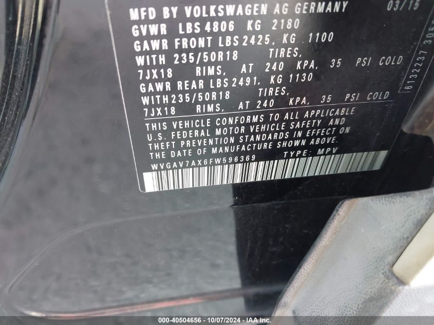 WVGAV7AX6FW596369 2015 Volkswagen Tiguan S/Se/Sel/R-Line