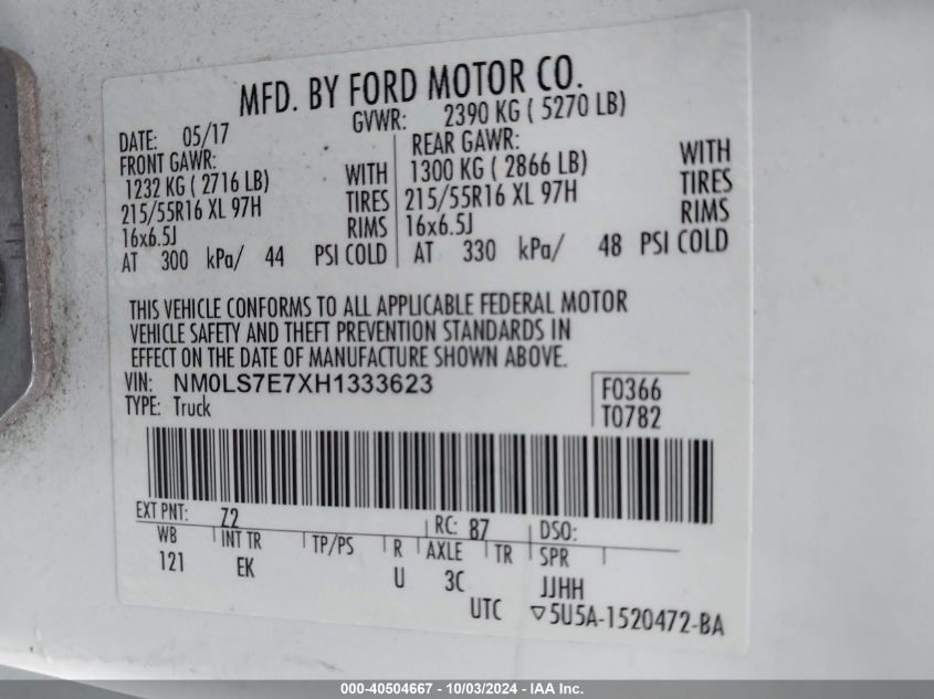 NM0LS7E7XH1333623 2017 Ford Transit Connect Xl