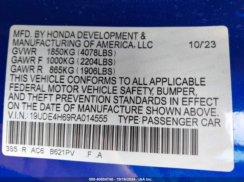 VIN 19UDE4H69RA014555 2024 Acura Integra, A-Spec W/... no.9