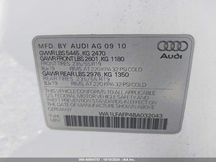 WA1LFAFP4BA032043 2011 Audi Q5 2.0T Premium