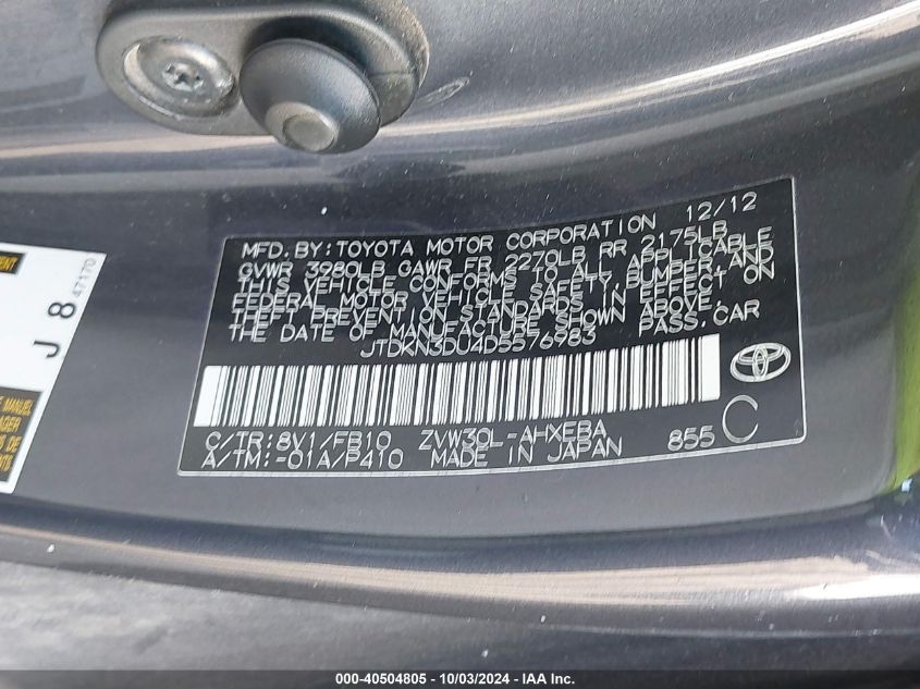 JTDKN3DU4D5576983 2013 Toyota Prius Three