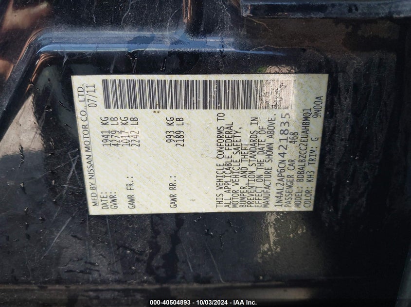 1N4AL2AP6CN421835 2012 Nissan Altima 2.5 S