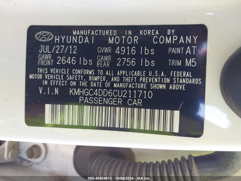 KMHGC4DD6CU211710 2012 Hyundai Genesis 3.8