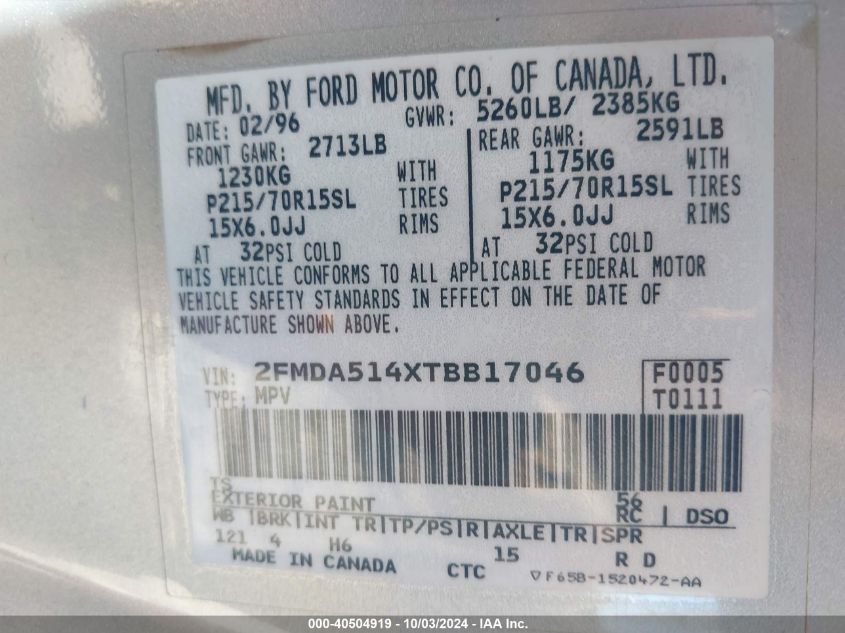 2FMDA514XTBB17046 1996 Ford Windstar Wagon