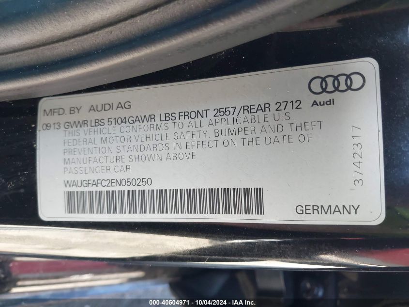 WAUGFAFC2EN050250 2014 Audi A6 2.0T Premium