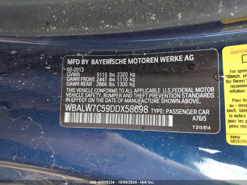 VIN WBALW7C59DDX58698 2013 BMW 640I no.9