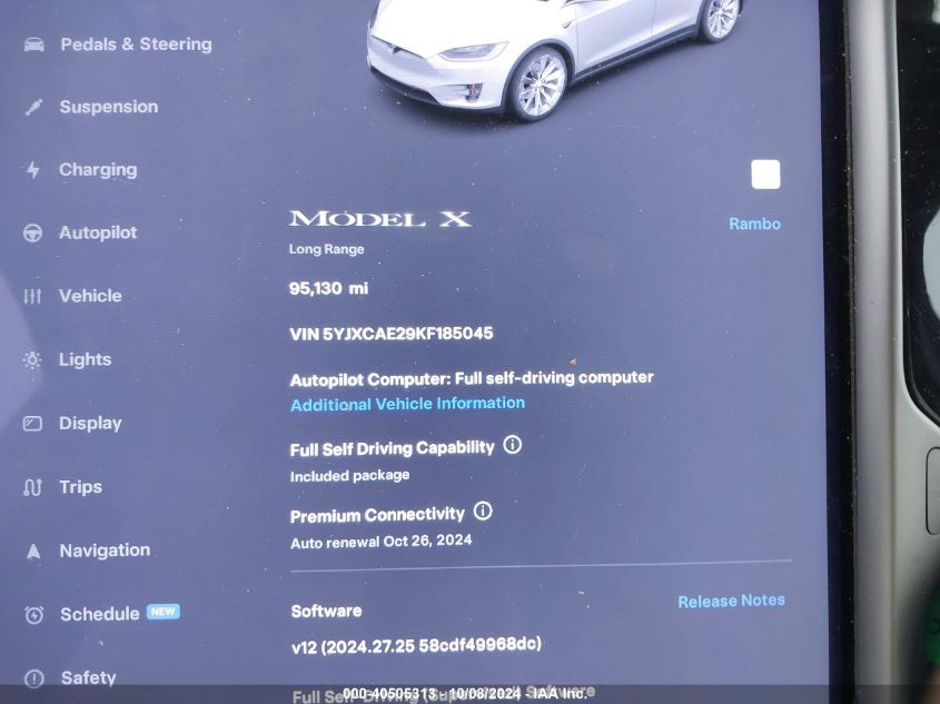 2019 Tesla Model X VIN: 5YJXCAE29KF185045 Lot: 40505313