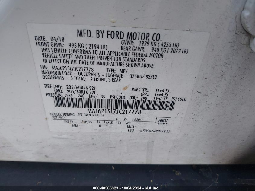 MAJ6P1SL7JC217778 2018 Ford Ecosport S