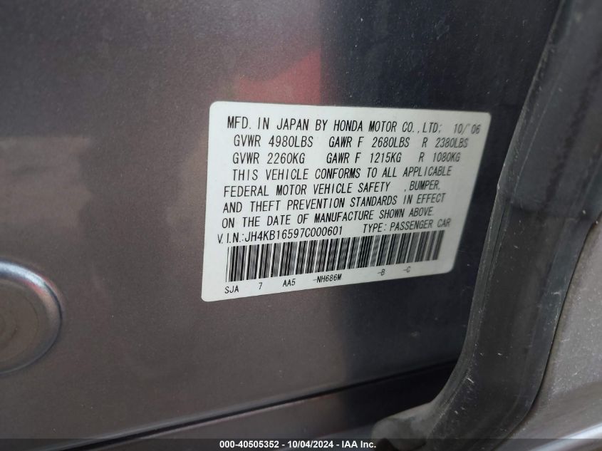 JH4KB16597C000601 2007 Acura Rl 3.5