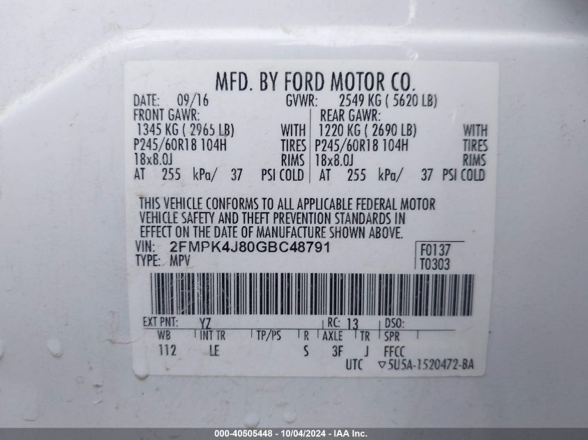 2FMPK4J80GBC48791 2016 Ford Edge Sel