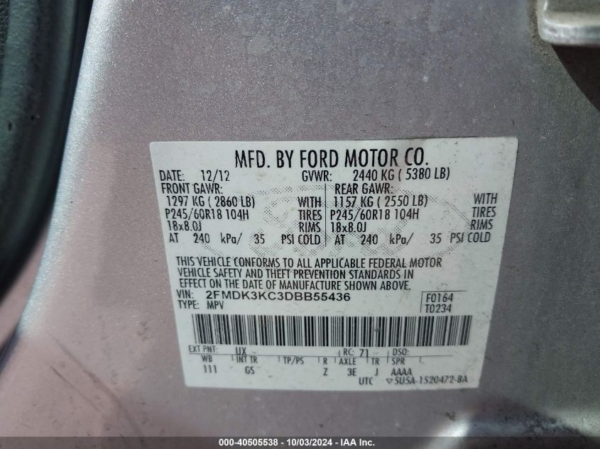 2FMDK3KC3DBB55436 2013 Ford Edge Limited