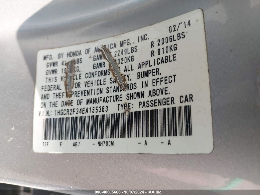 1HGCR2F34EA155363 2014 Honda Accord Lx