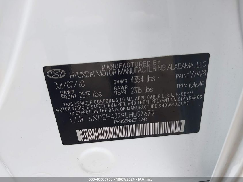 5NPEH4J29LH057679 2020 Hyundai Sonata Limited