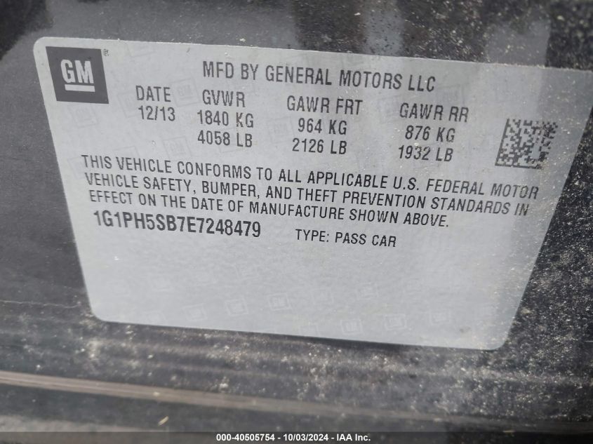 1G1PH5SB7E7248479 2014 Chevrolet Cruze Eco Auto