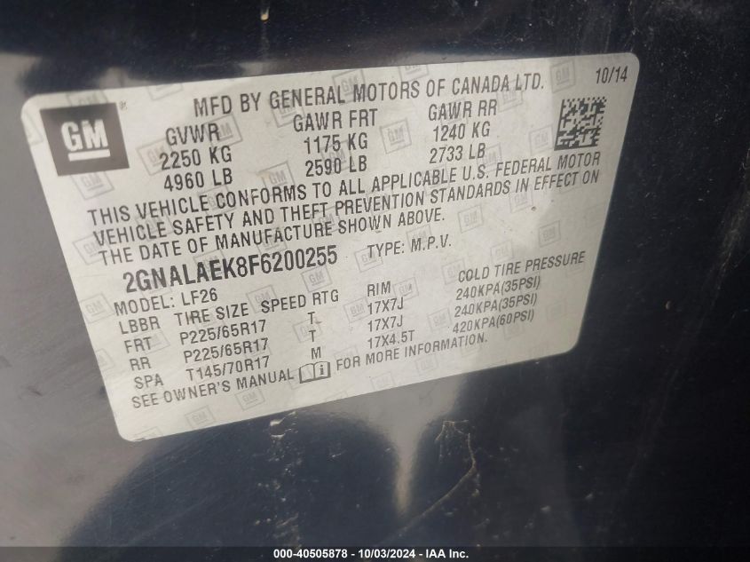 2GNALAEK8F6200255 2015 Chevrolet Equinox Ls