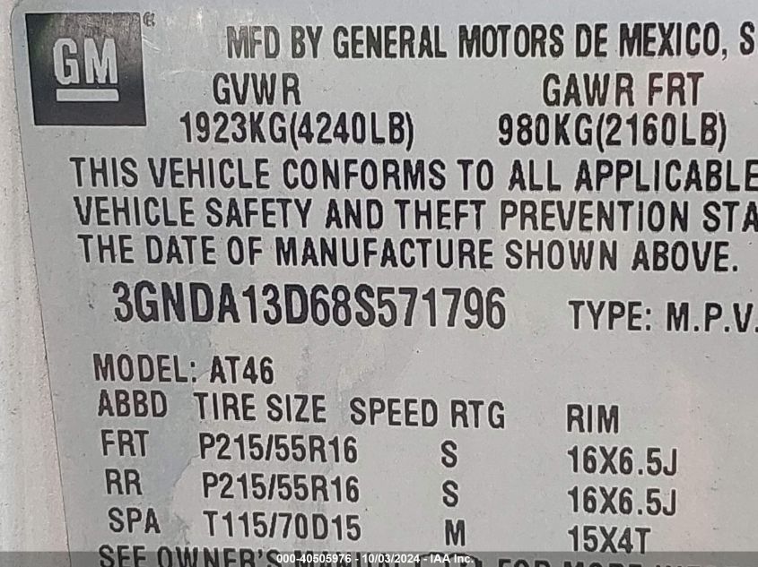 3GNDA13D68S571796 2008 Chevrolet Hhr Ls