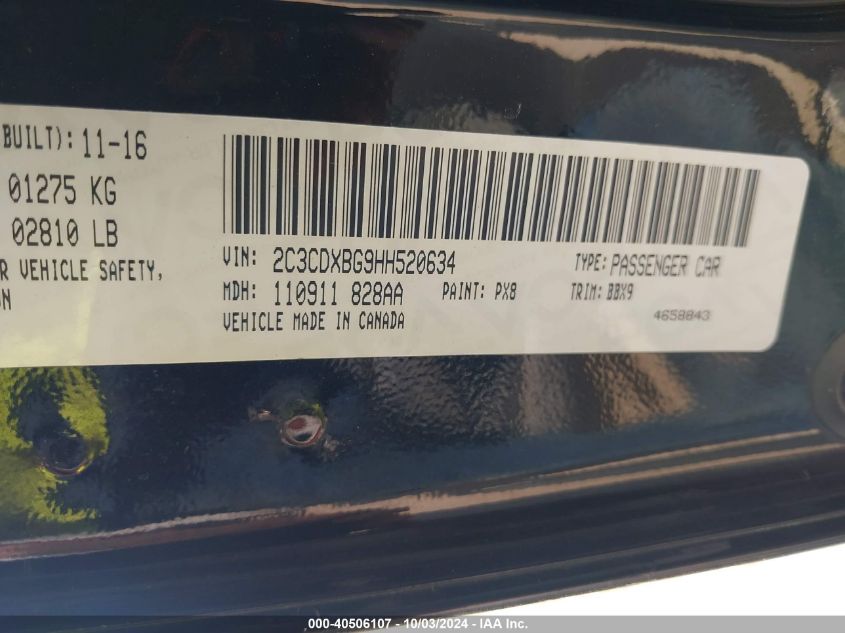 2C3CDXBG9HH520634 2017 Dodge Charger Se Rwd