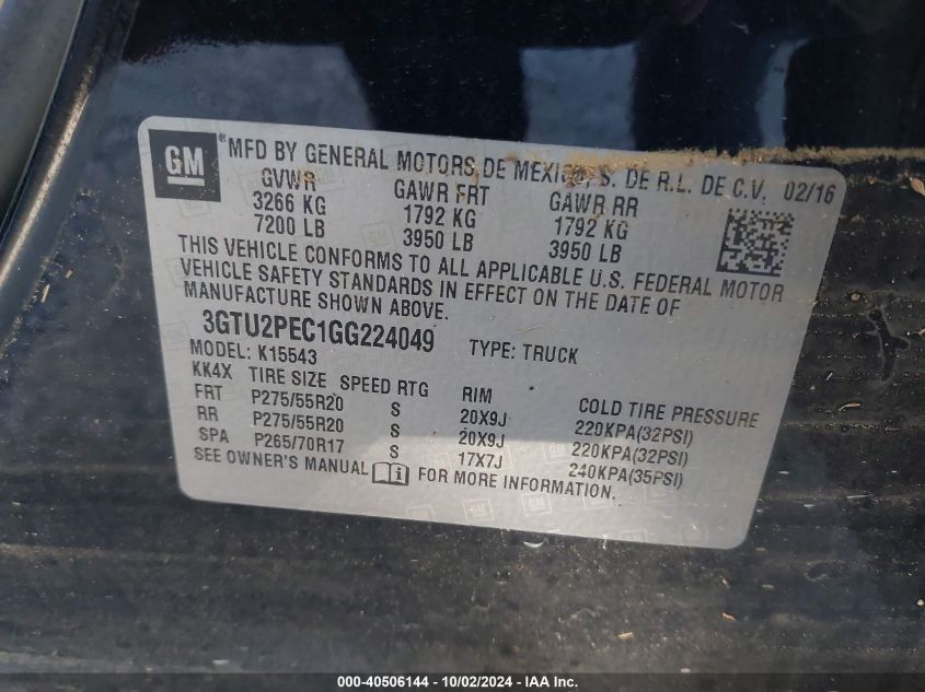 3GTU2PEC1GG224049 2016 GMC Sierra 1500 Denali