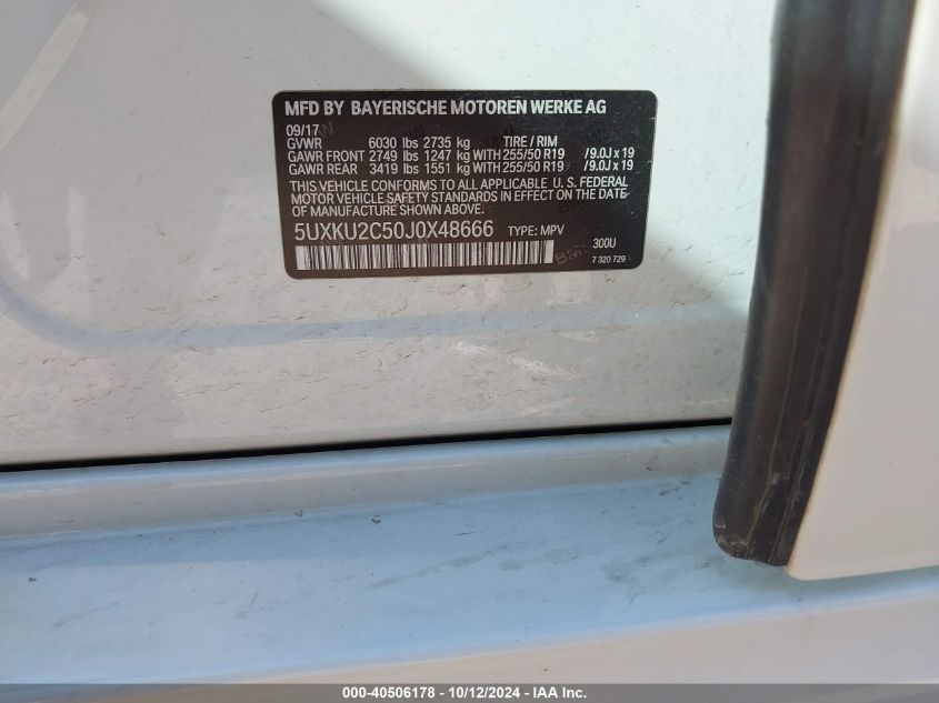 2018 BMW X6 xDrive35I VIN: 5UXKU2C50J0X48666 Lot: 40506178