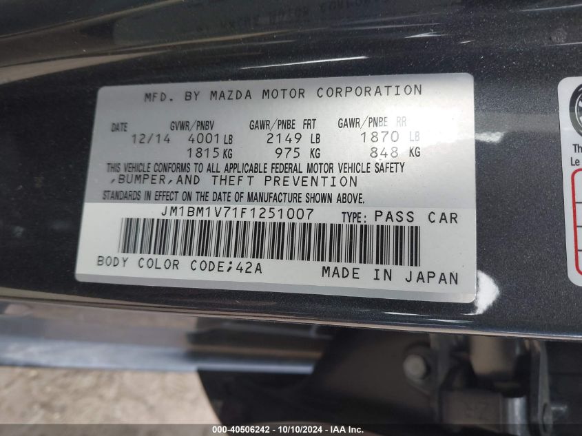 2015 MAZDA MAZDA3 I TOURING - JM1BM1V71F1251007