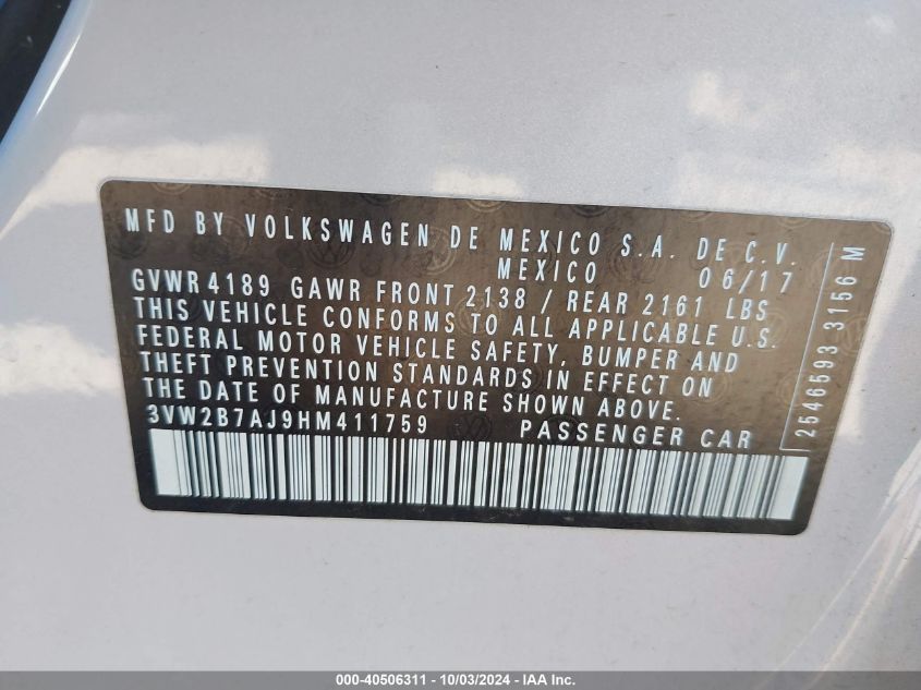 3VW2B7AJ9HM411759 2017 Volkswagen Jetta 1.4T S