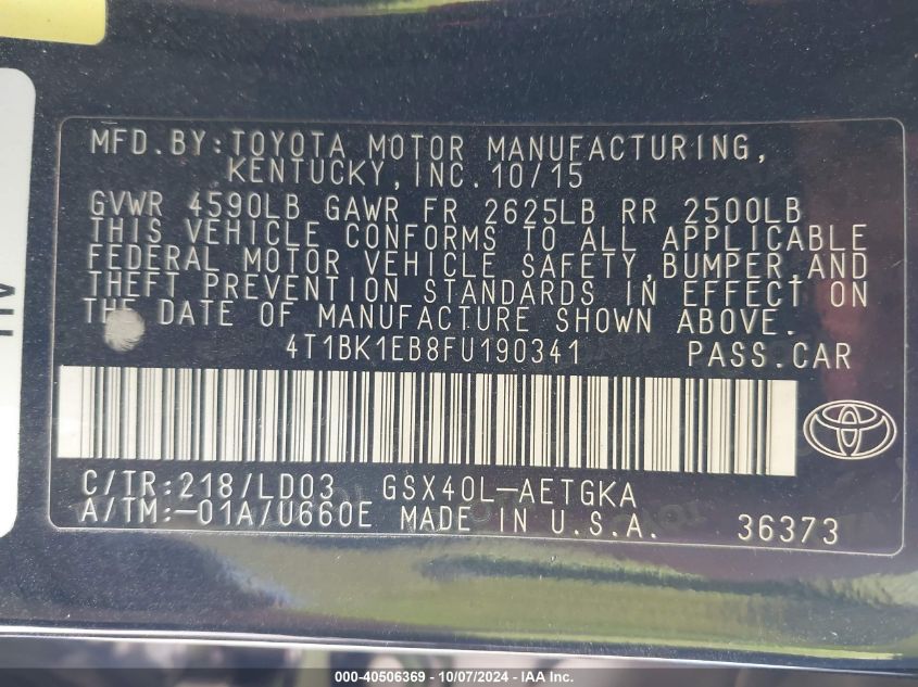 4T1BK1EB8FU190341 2015 Toyota Avalon Xle