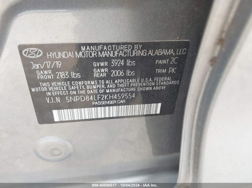 5NPD84LF2KH459554 2019 Hyundai Elantra Sel