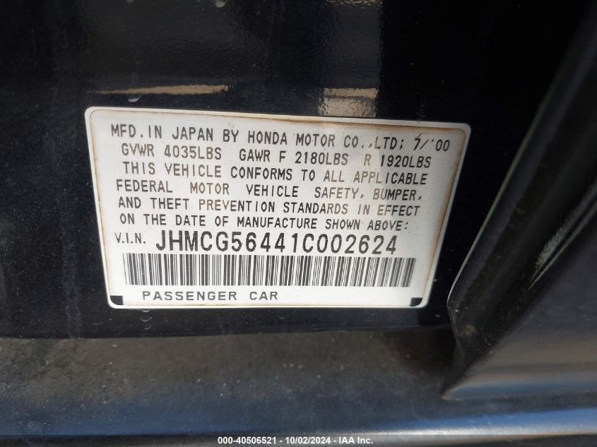 JHMCG56441C002624 2001 Honda Accord 2.3 Lx