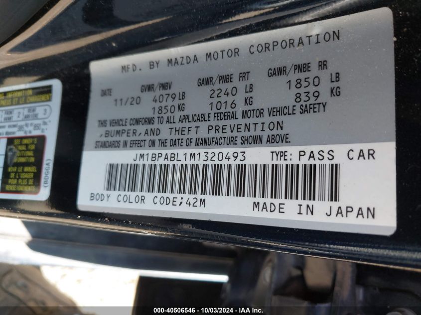 2021 Mazda Mazda3 Select VIN: JM1BPABL1M1320493 Lot: 40506546