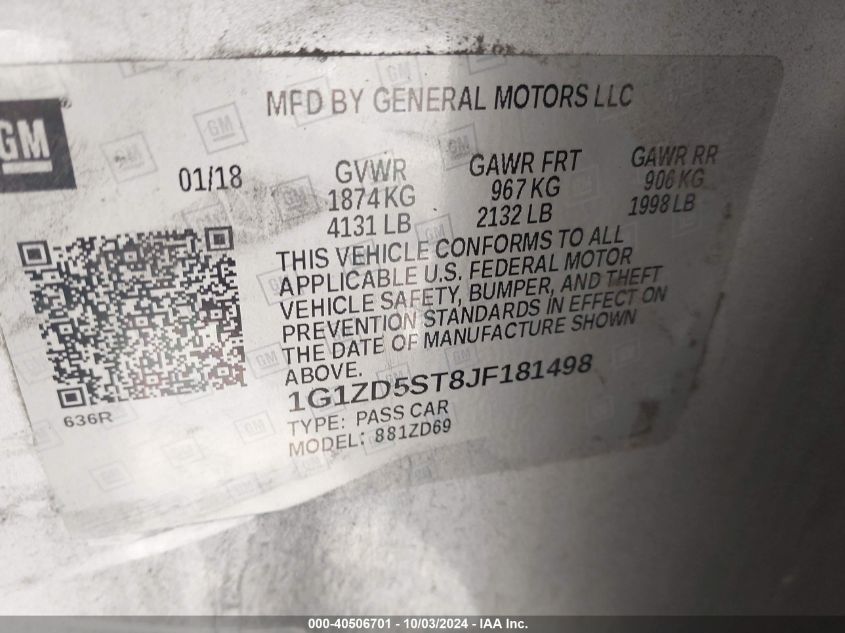 1G1ZD5ST8JF181498 2018 Chevrolet Malibu Lt