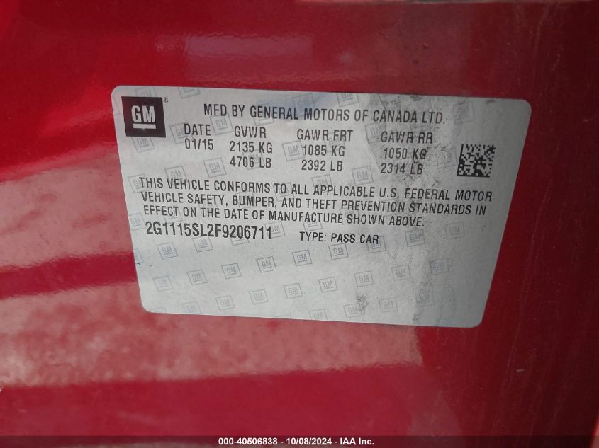 2G1115SL2F9206711 2015 Chevrolet Impala Lt